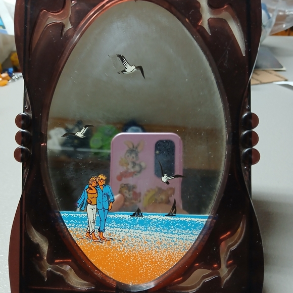 Yap's Vintage Mirror Music Box Beach Scene Blonde Couple You Light Up My Life - Picture 4 of 16